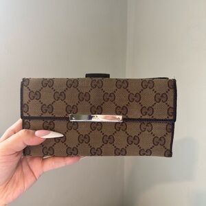 Gucci Tan Monogram Wallet with Silver Accent